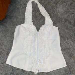 Structured ruffle front halter